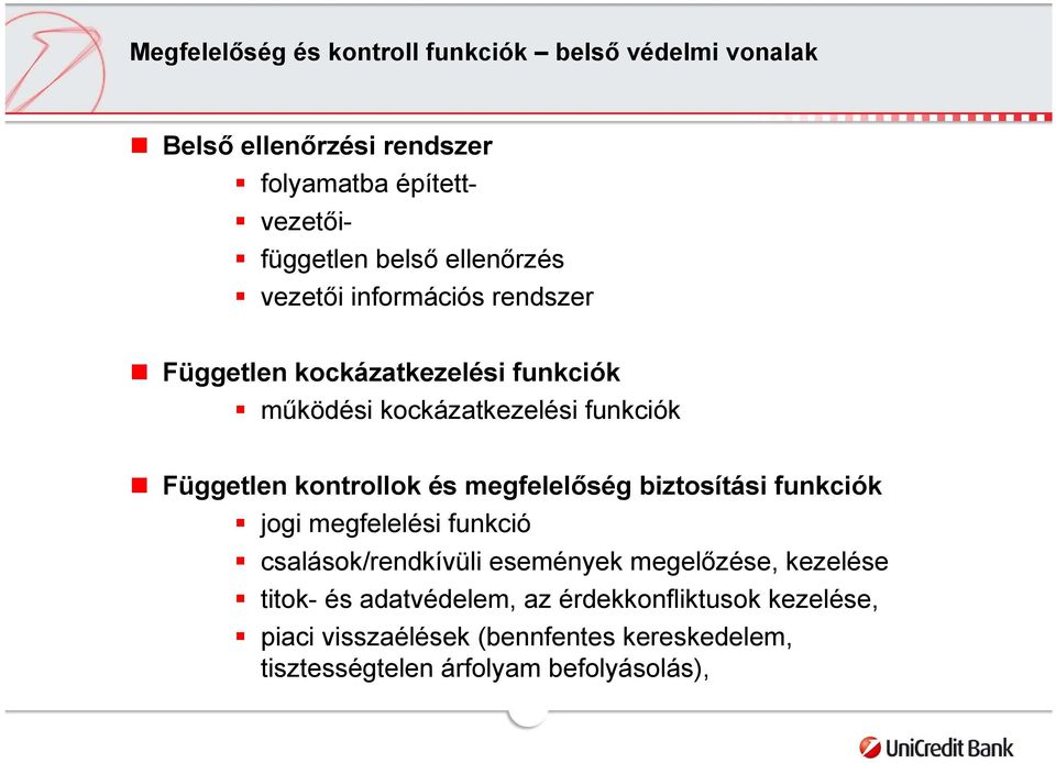 kontrollok és megfelelőség biztosítási funkciók jogi megfelelési funkció csalások/rendkívüli események megelőzése, kezelése