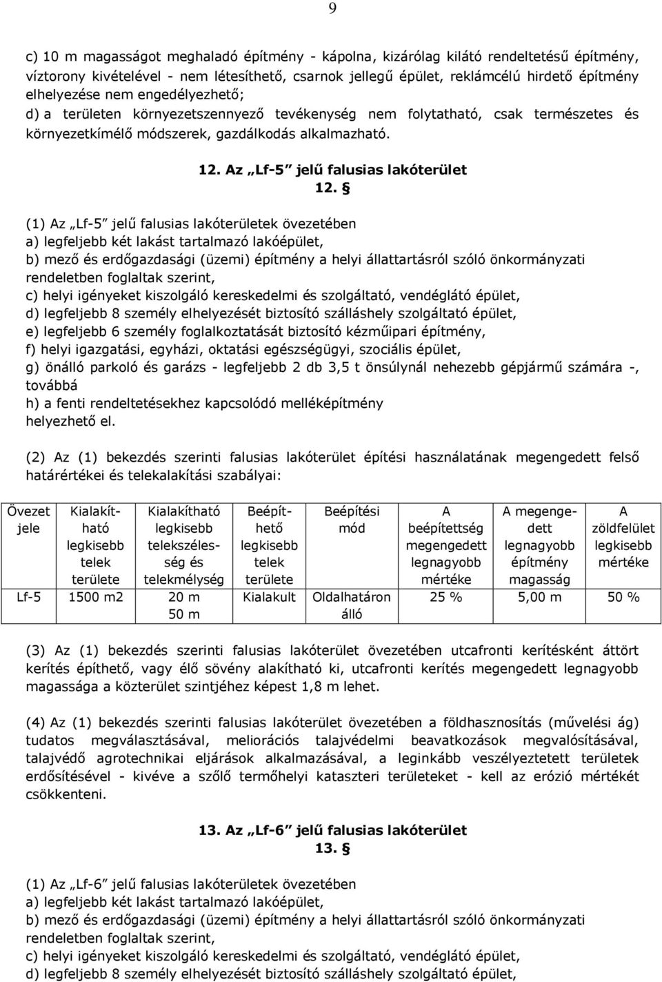 (1) z Lf-5 jelű falusias lakók övezetében a) legfeljebb két lakást tartalmazó lakóépület, b) mező erdőgazdasági (üzemi) a helyi állattartásról szóló önkormányzati rendeletben foglaltak szerint, c)