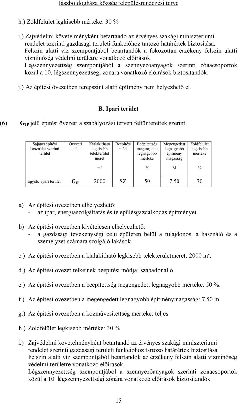 Légszennyezettség szempontjából a szennyezőanyagok szerinti zónacsoportok közül a 10. légszennyezettségi zónára vonatkozó előírások biztosítandók. j.