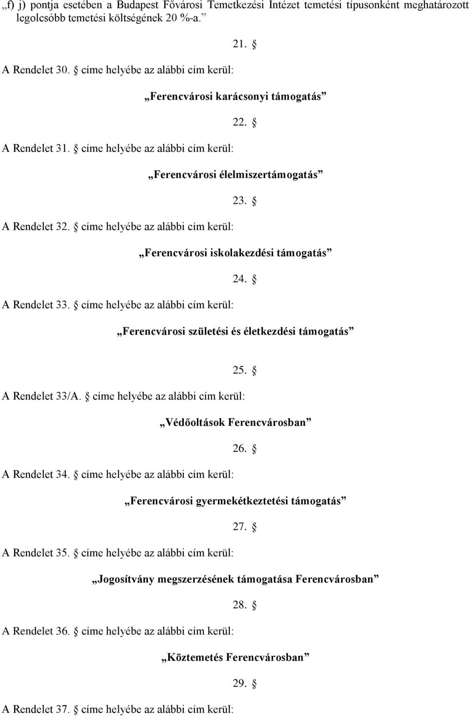 Ferencvárosi élelmiszertámogatás 23. Ferencvárosi iskolakezdési támogatás 24. Ferencvárosi születési és életkezdési támogatás 25. A Rendelet 33/A.