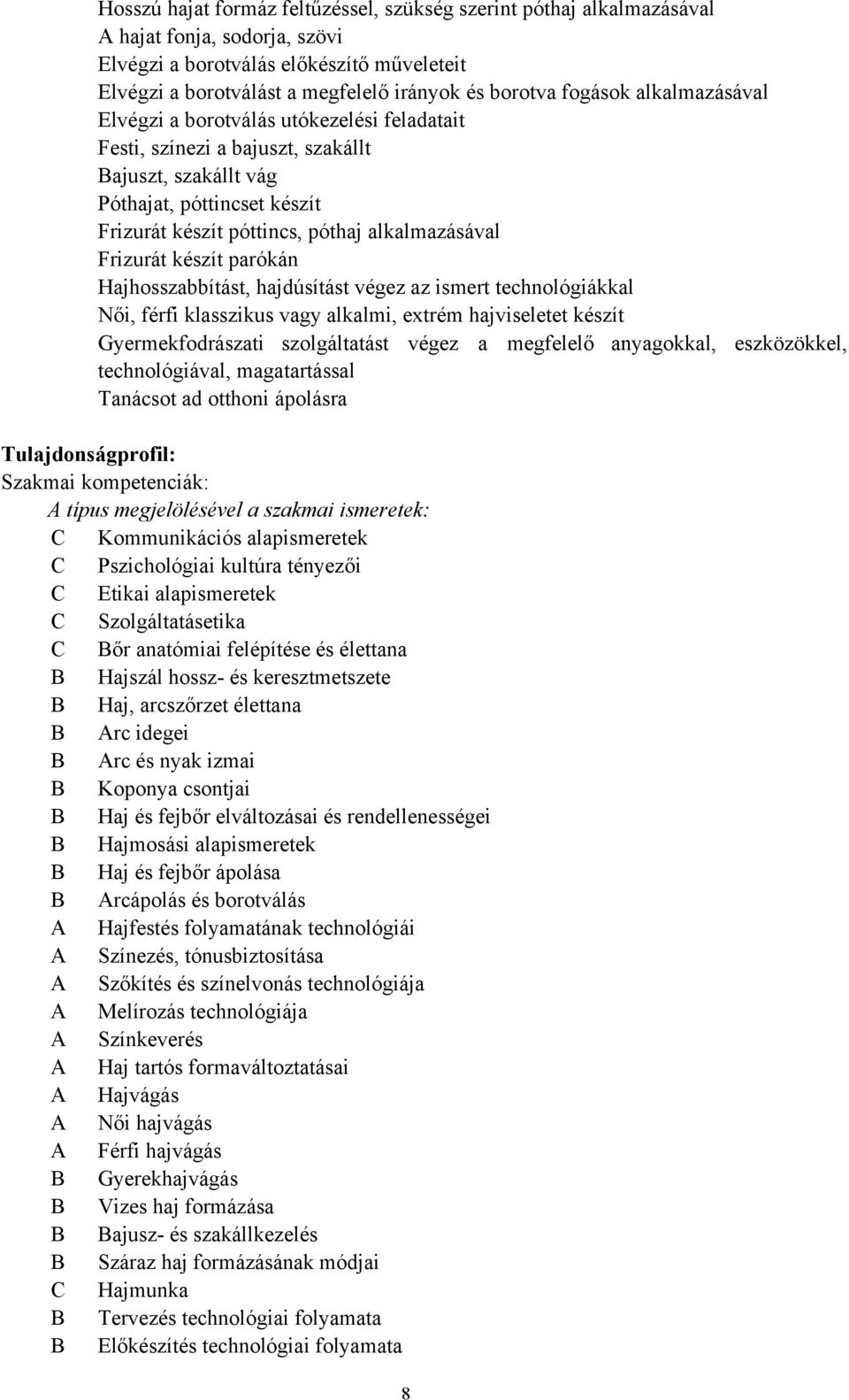 Frizurát készít parókán Hajhosszabbítást, hajdúsítást végez az ismert technológiákkal Női, férfi klasszikus vagy alkalmi, extrém hajviseletet készít Gyermekfodrászati szolgáltatást végez a megfelelő