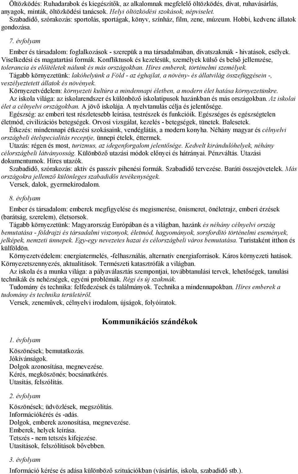 évfolyam Ember és társadalom: foglalkozások - szerepük a ma társadalmában, divatszakmák - hivatások, esélyek. Viselkedési és magatartási formák.