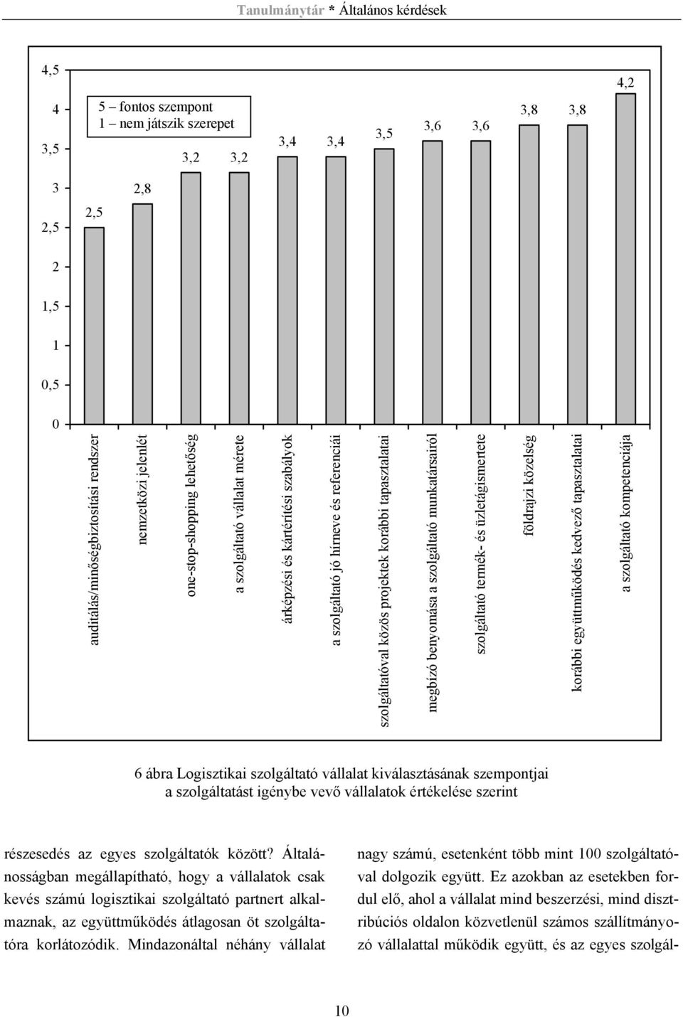 munkatársairól szolgáltató termék- és üzletágismertete földrajzi közelség korábbi együttműködés kedvező tapasztalatai a szolgáltató kompetenciája 6 ábra Logisztikai szolgáltató vállalat