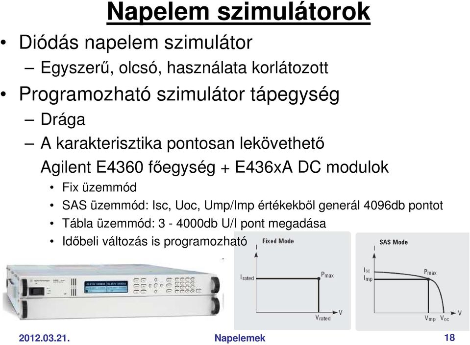 fıegység + E436xA DC modulok Fix üzemmód SAS üzemmód: Isc, Uoc, Ump/Imp értékekbıl generál