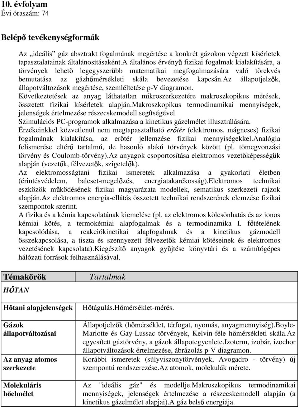 az állapotjelz k, állapotváltozások megértése, szemléltetése p-v diagramon. Következtetések az anyag láthatatlan mikroszerkezetére makroszkopikus mérések, összetett fizikai kísérletek alapján.