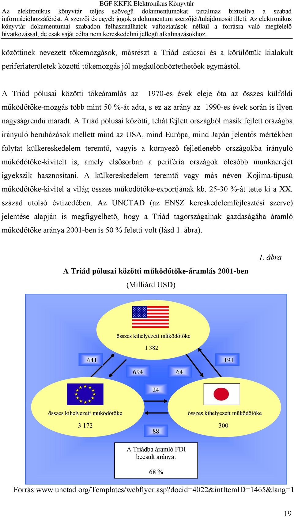 A Triád pólusai közötti, tehát fejlett országból másik fejlett országba irányuló beruházások mellett mind az USA, mind Európa, mind Japán jelentős mértékben folytat külkereskedelem teremtő, vagyis a