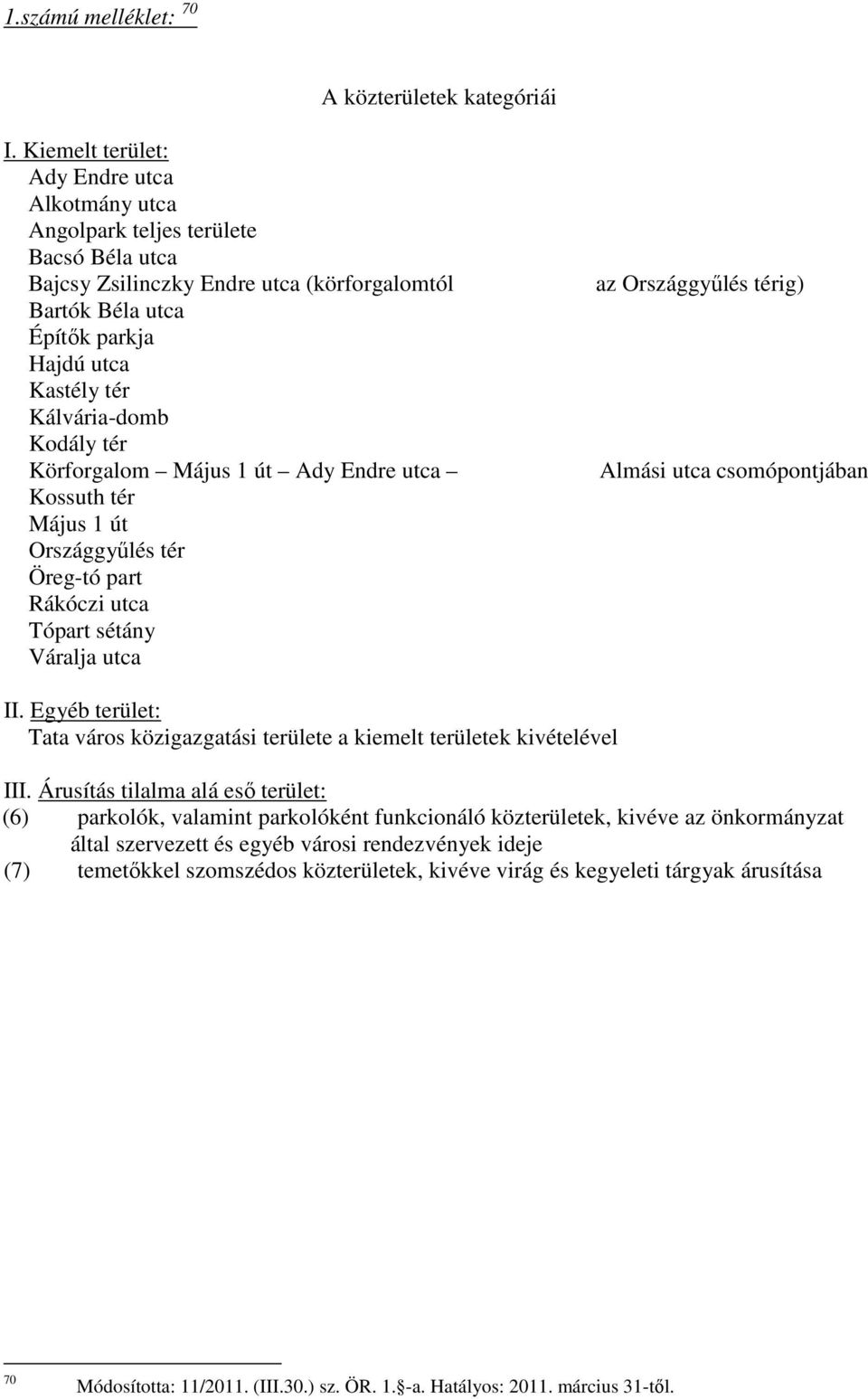 Kálvária-domb Kodály tér Körforgalom Május 1 út Ady Endre utca Kossuth tér Május 1 út Országgyűlés tér Öreg-tó part Rákóczi utca Tópart sétány Váralja utca az Országgyűlés térig) Almási utca