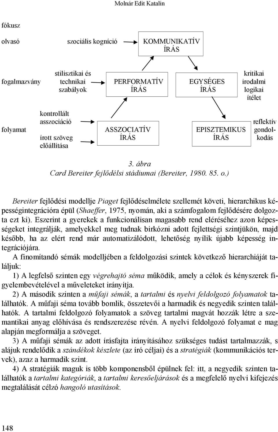 ) Bereiter fejlődési modellje Piaget fejlődéselmélete szellemét követi, hierarchikus képességintegrációra épül (Shaeffer, 1975, nyomán, aki a számfogalom fejlődésére dolgozta ezt ki).