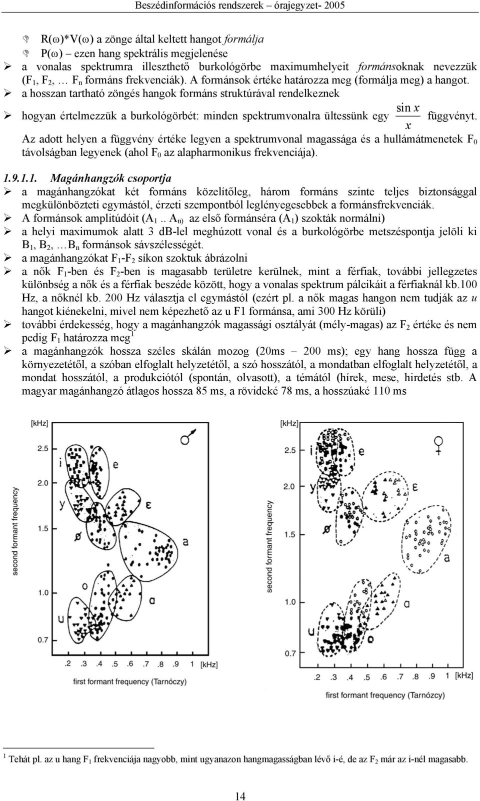 a hosszan tartható zöngés hangok formáns struktúrával rendelkeznek hogyan értelmezzük a burkológörbét: minden spektrumvonalra ültessünk egy sin x x függvényt.