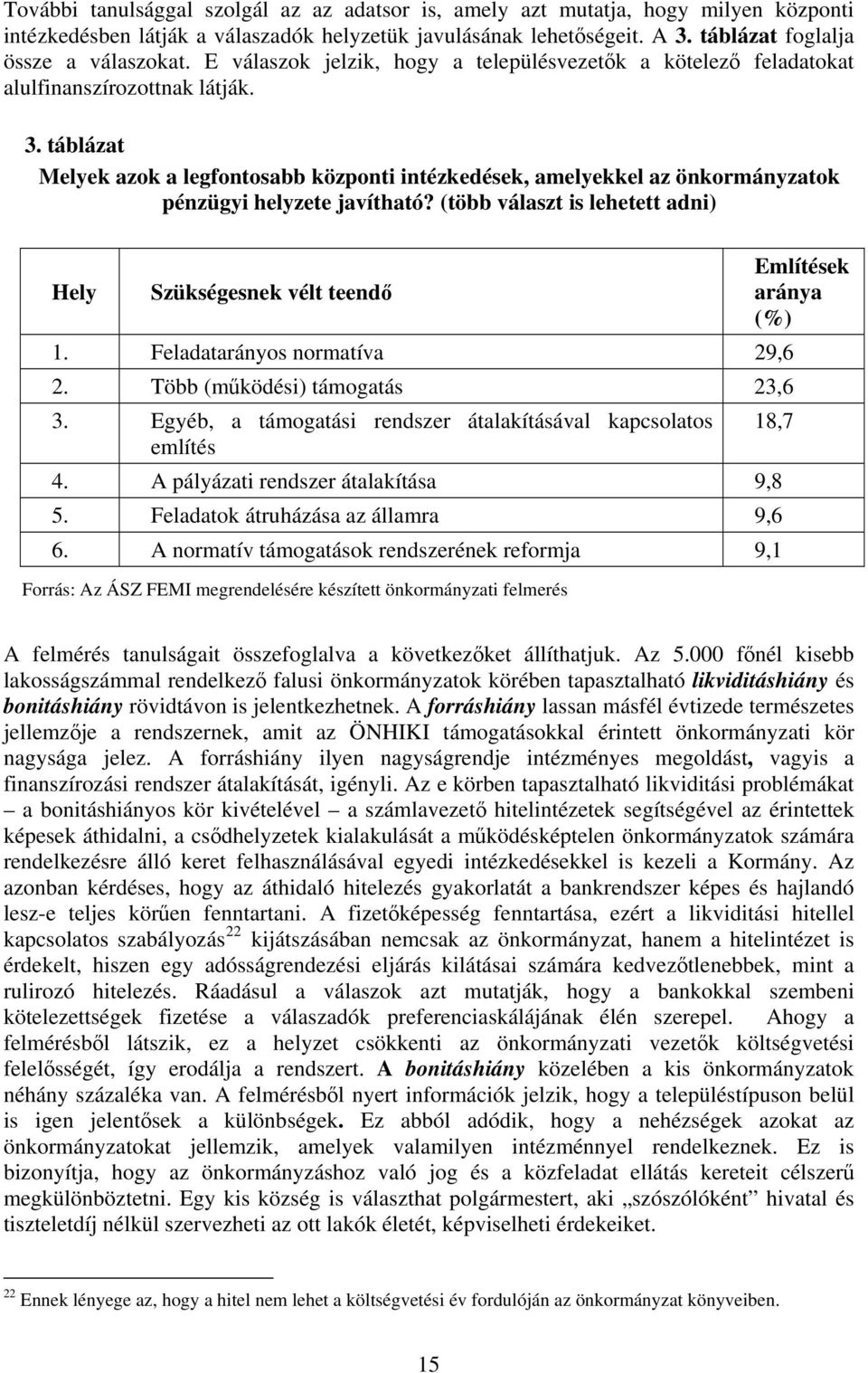 táblázat Melyek azok a legfontosabb központi intézkedések, amelyekkel az önkormányzatok pénzügyi helyzete javítható?