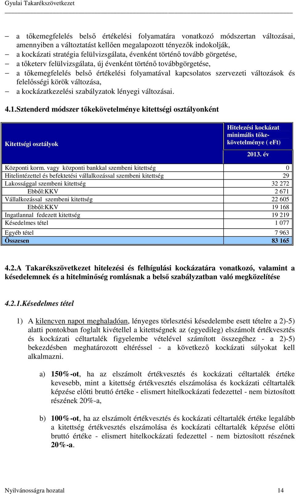 változása, a kockázatkezelési szabályzatok lényegi változásai. 4.1.