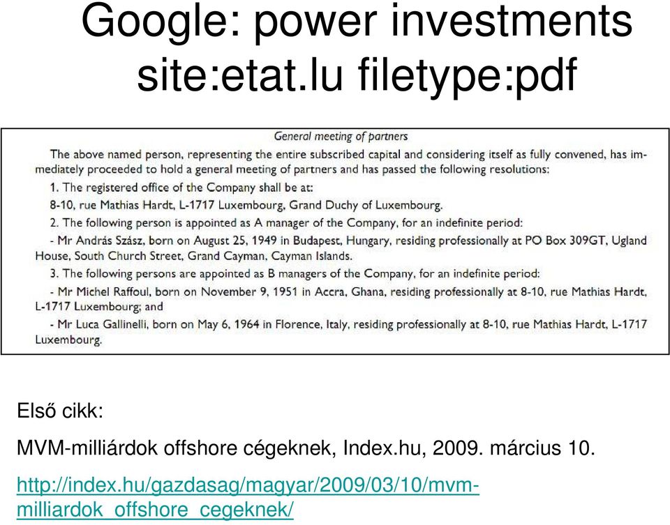 offshore cégeknek, Index.hu, 2009. március 10.