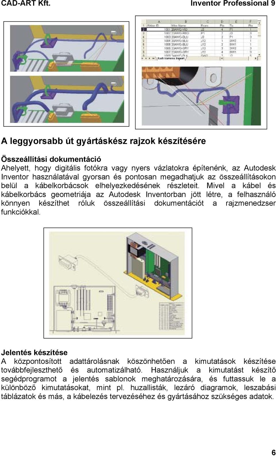 Mivel a kábel és kábelkorbács geometriája az Autodesk Inventorban jött létre, a felhasználó könnyen készíthet róluk összeállítási dokumentációt a rajzmenedzser funkciókkal.