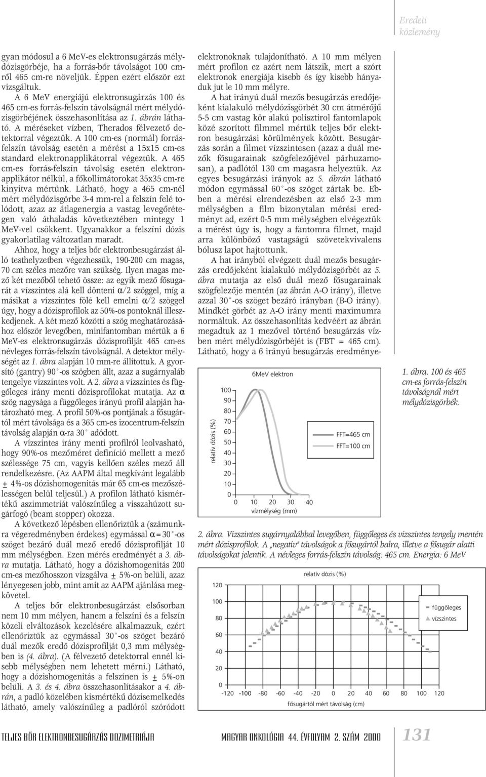 A 1 cm-es (normál) forrásfelszín távolság esetén a mérést a 15x15 cm-es standard elektronapplikátorral végeztük.