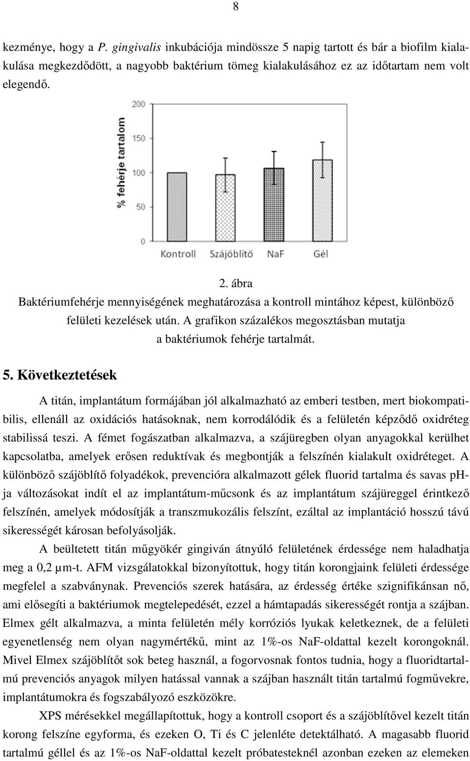 Következtetések A titán, implantátum formájában jól alkalmazható az emberi testben, mert biokompatibilis, ellenáll az oxidációs hatásoknak, nem korrodálódik és a felületén képzıdı oxidréteg