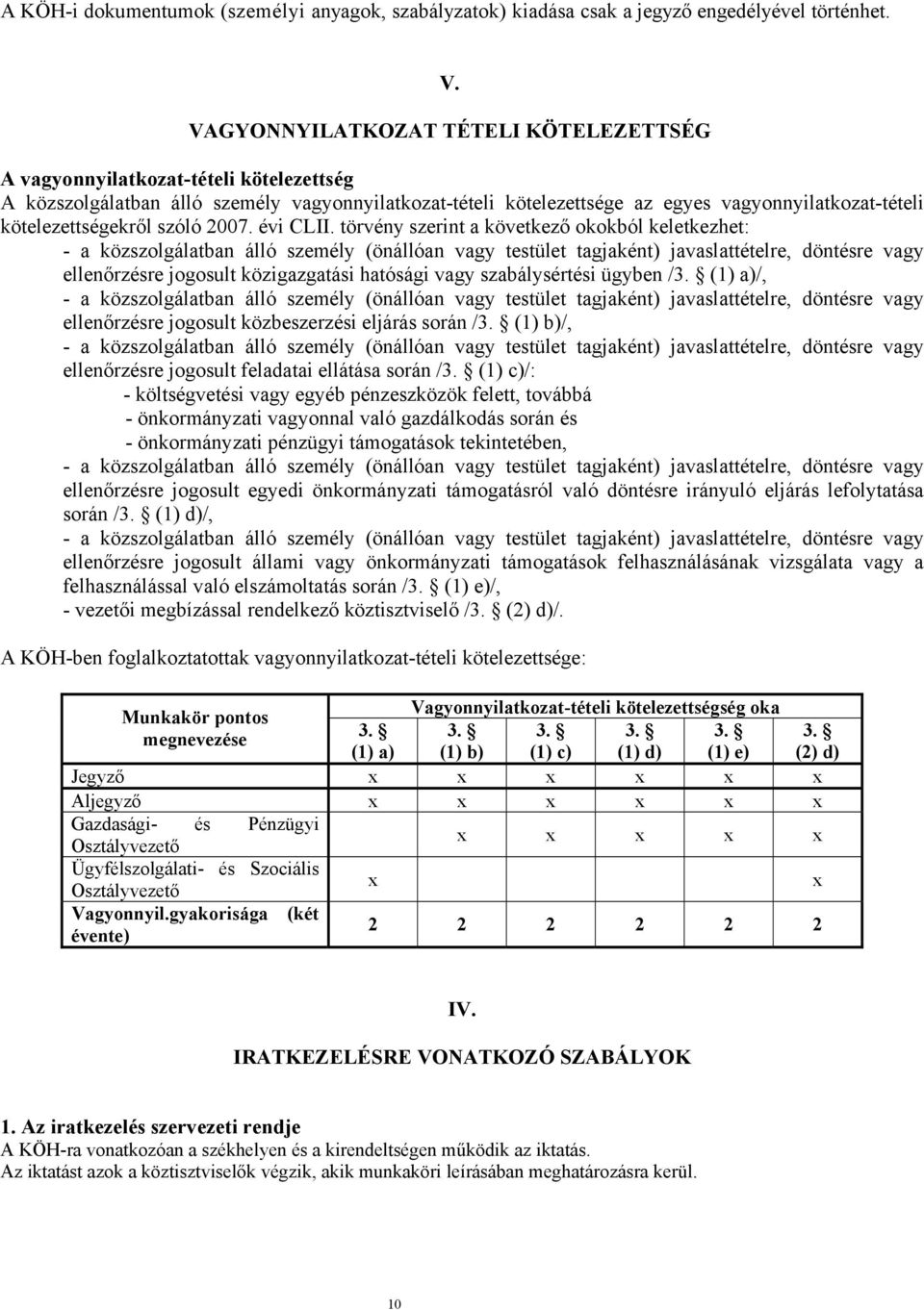 kötelezettségekről szóló 2007. évi CLII.