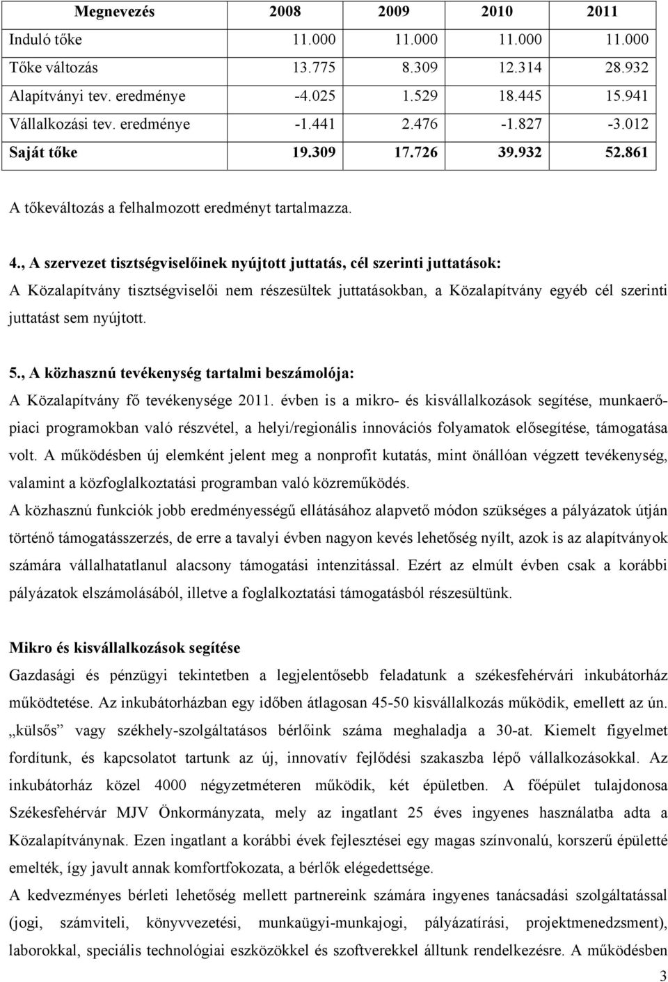 , A szervezet tisztségviselőinek nyújtott juttatás, cél szerinti juttatások: A Közalapítvány tisztségviselői nem részesültek juttatásokban, a Közalapítvány egyéb cél szerinti juttatást sem nyújtott.