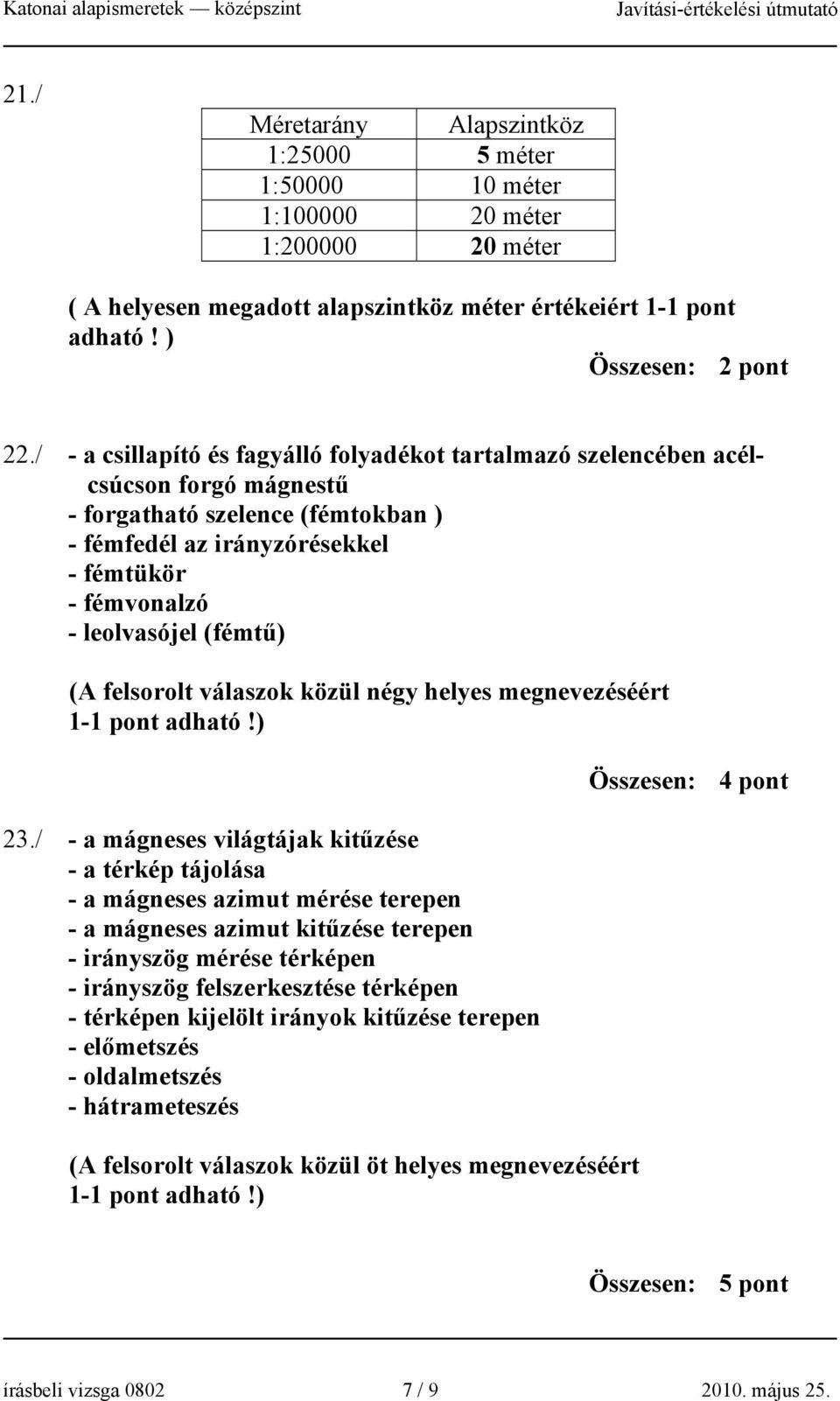 (fémtű) (A felsorolt válaszok közül négy helyes megnevezéséért 1- adható!) 23.