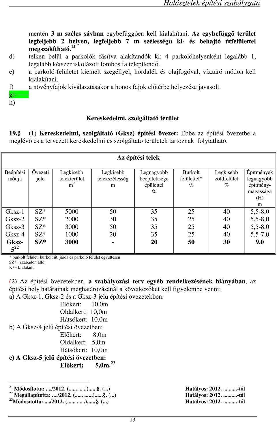 e) a parkoló-felületet kiemelt szegéllyel, hordalék és olajfogóval, vízzáró módon kell kialakítani. f) a növényfajok kiválasztásakor a honos fajok előtérbe helyezése javasolt.