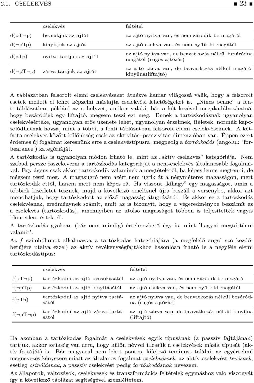 táblázatban felsorolt elemi cselekvéseket átnézve hamar világossá válik, hogy a felsorolt esetek mellett el lehet képzelni másfajta cselekvési lehet ségeket is.