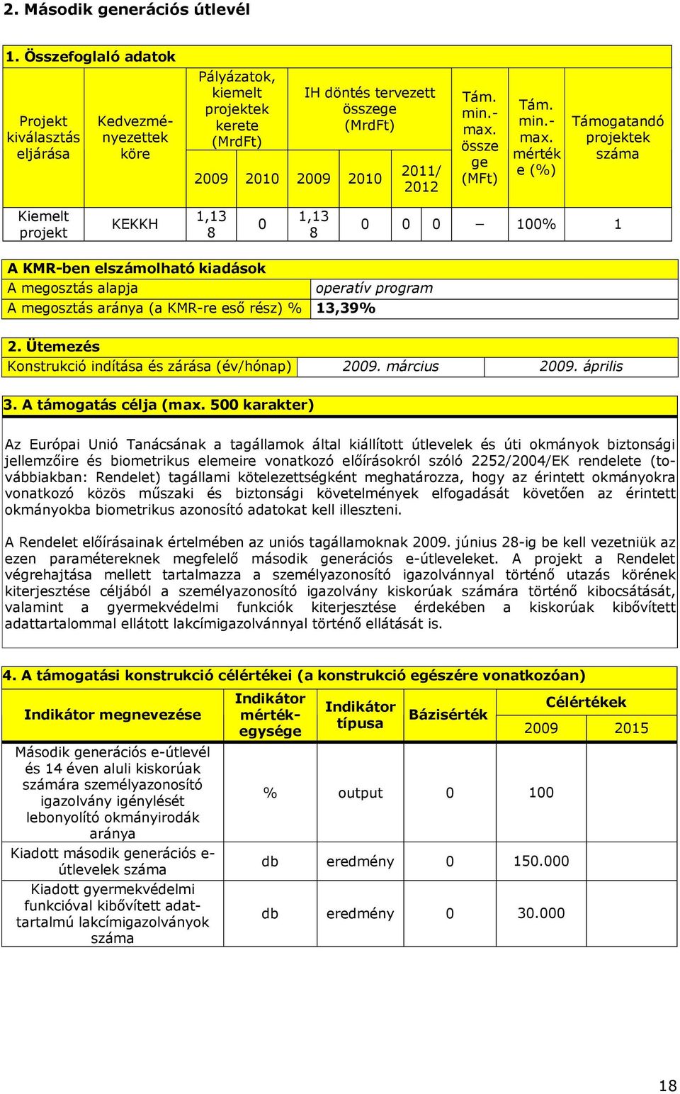 Kiemelt projekt KEKKH 1,13 8 0 1,13 8 0 0 0 100% 1 A KMR-ben elszámolható kiadások A megosztás alapja operatív program A megosztás aránya (a KMR-re eső rész) % 13,39% 2.