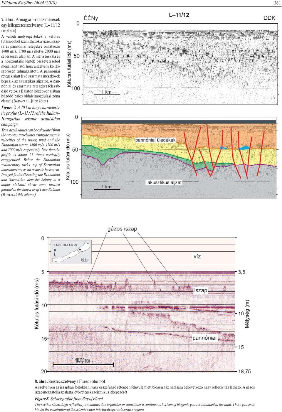 illetve 2000 m/s sebességek alapján. A mélységskála és a horizontális lépték összevetéséből megállapítható, hogy a szelvény kb. 25- szörösen túlmagasított.