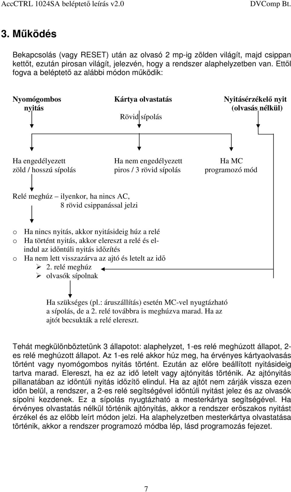 sípolás piros / 3 rövid sípolás programozó mód Relé meghúz ilyenkor, ha nincs AC, 8 rövid csippanással jelzi o Ha nincs nyitás, akkor nyitásideig húz a relé o Ha történt nyitás, akkor elereszt a relé