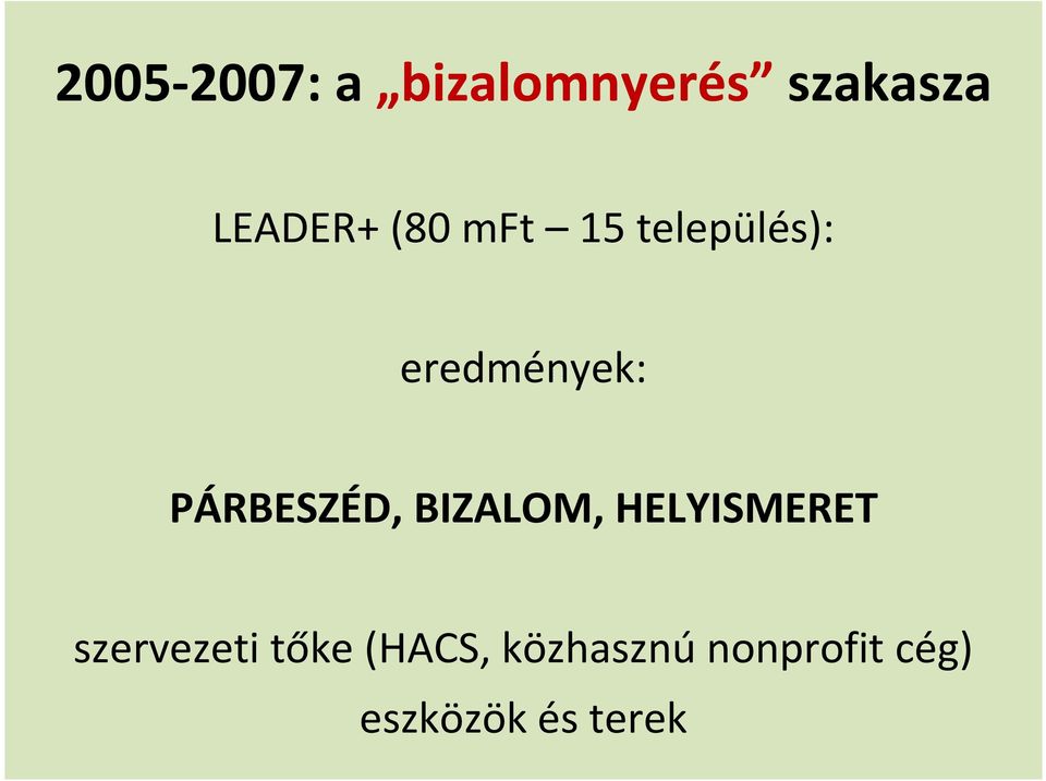 PÁRBESZÉD, BIZALOM, HELYISMERET szervezeti