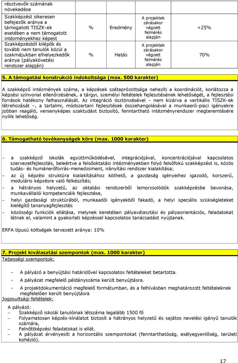 A támogatási konstrukció indokoltsága ( 500 karakter) A szakképzı intézmények száma, a képzések szétaprózottsága nehezíti a koordinációt, korlátozza a képzési színvonal ellenırzésének, a tárgyi,