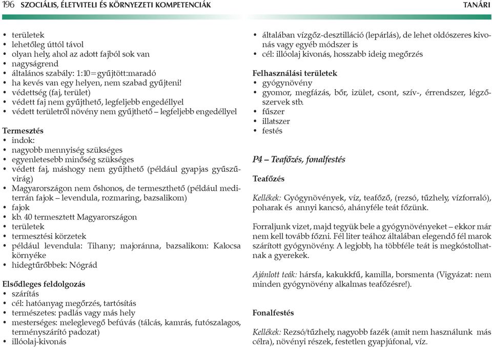 védettség (faj, terület) védett faj nem gyûjthetô, legfeljebb engedéllyel védett területrôl növény nem gyûjthetô legfeljebb engedéllyel Termesztés indok: nagyobb mennyiség szükséges egyenletesebb