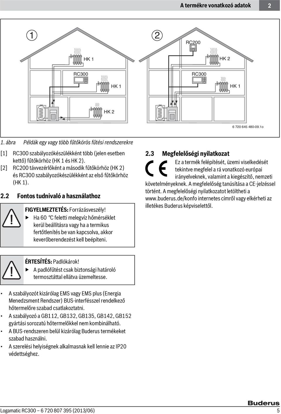 [2] RC200 távvezérlőként a második fűtőkörhöz (HK 2) és RC300 szabályozókészülékként az első fűtőkörhöz (HK 1). 2.2 Fontos tudnivaló a használathoz FIGYELMEZTETÉS: Forrázásveszély!