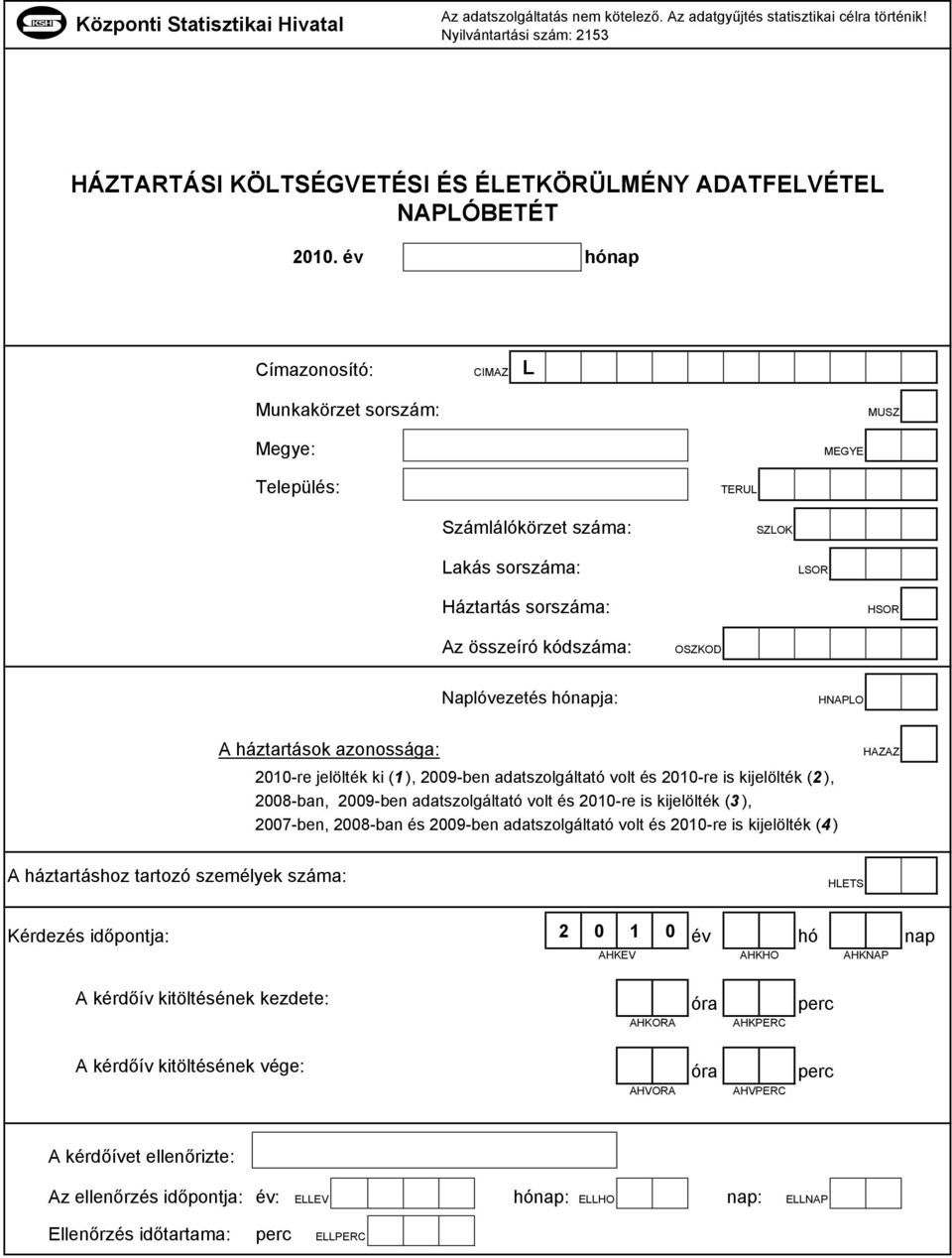 év hónap Címazonosító: CIMAZ L Munkakörzet sorszám: MUSZ Megye: MEGYE Település: TERUL Számlálókörzet száma: SZLOK Lakás sorszáma: LSOR Háztartás sorszáma: HSOR Az összeíró kódszáma: OSZKOD