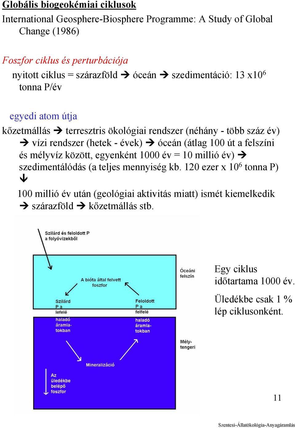 évek) óceán (átlag 100 út a felszíni és mélyvíz között, egyenként 1000 év = 10 millió év) szedimentálódás (a teljes mennyiség kb.