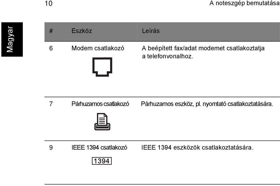 7 Párhuzamos csatlakozó Párhuzamos eszköz, pl.