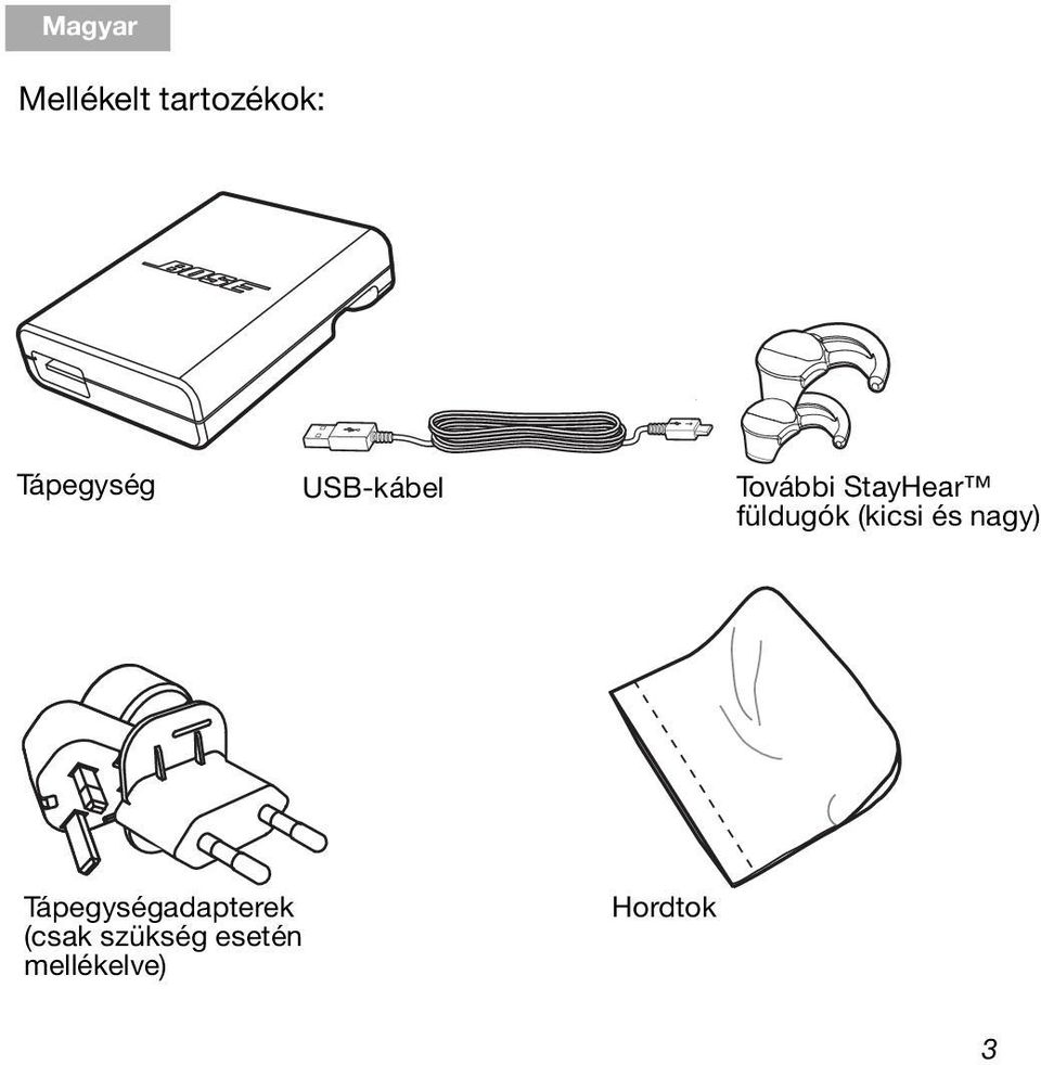 USB-kábel További StayHear füldugók (kicsi és nagy)