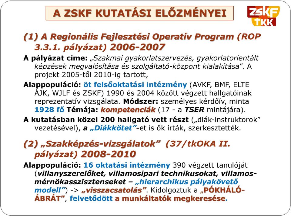 Módszer: személyes kérdőív, minta 1928 fő Témája: kompetenciák (17 - a TSER mintájára).