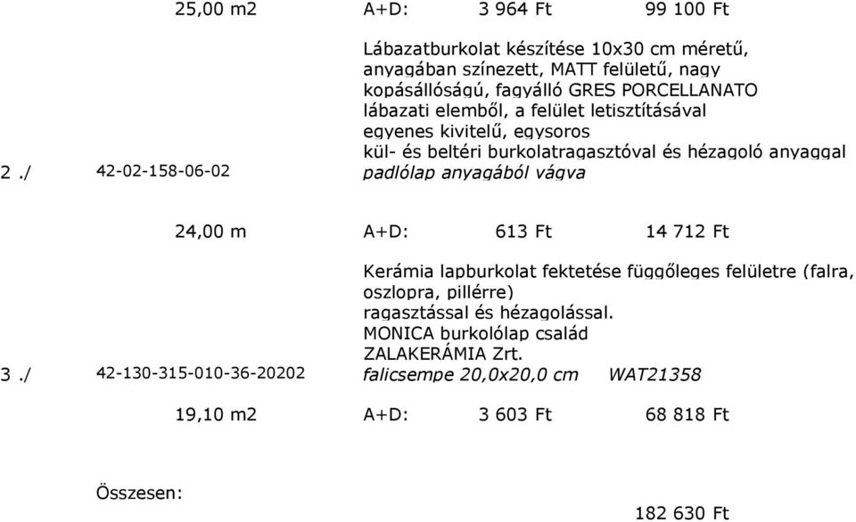 / 42-02-158-06-02 padlólap anyagából vágva 24,00 m A+D: 613 Ft 14 712 Ft Kerámia lapburkolat fektetése függőleges felületre (falra, oszlopra, pillérre)