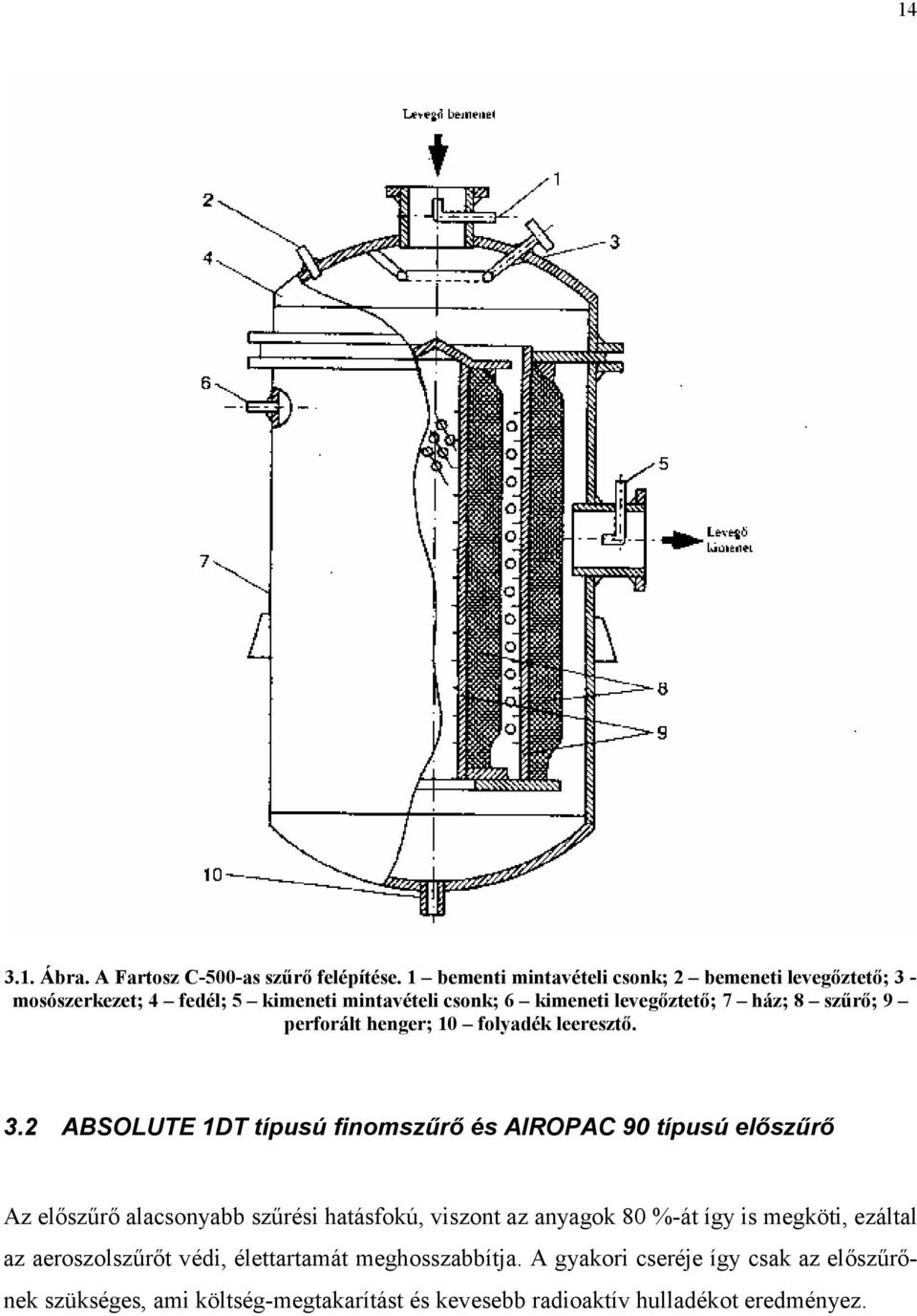 szűrő; 9 perforált henger; 10 folyadék leeresztő. 3.