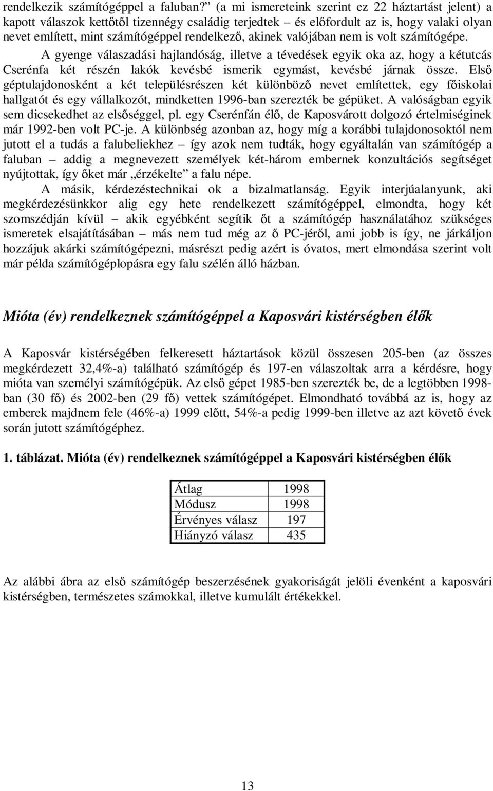 valójában nem is volt számítógépe. A gyenge válaszadási hajlandóság, illetve a tévedések egyik oka az, hogy a kétutcás Cserénfa két részén lakók kevésbé ismerik egymást, kevésbé járnak össze.