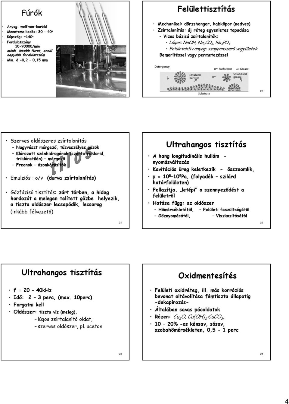 anyag: szappanszerű vegyületek Bemerítéssel vagy permetezéssel 19 20 Szerves oldószeres zsírtalanítás Nagyrészt mérgező, tűzveszélyes gőzök Klórozott szénhidrogének (széntetraklorid, triklóretilén)