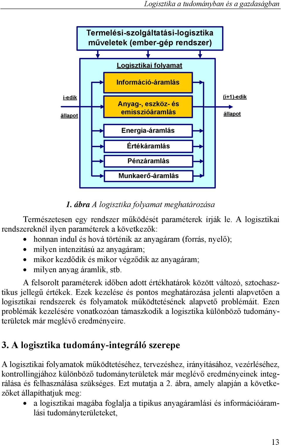 A logisztikai rendszereknél ilyen paraméterek a következők: honnan indul és hová történik az anyagáram (forrás, nyelő); milyen intenzitású az anyagáram; mikor kezdődik és mikor végződik az anyagáram;