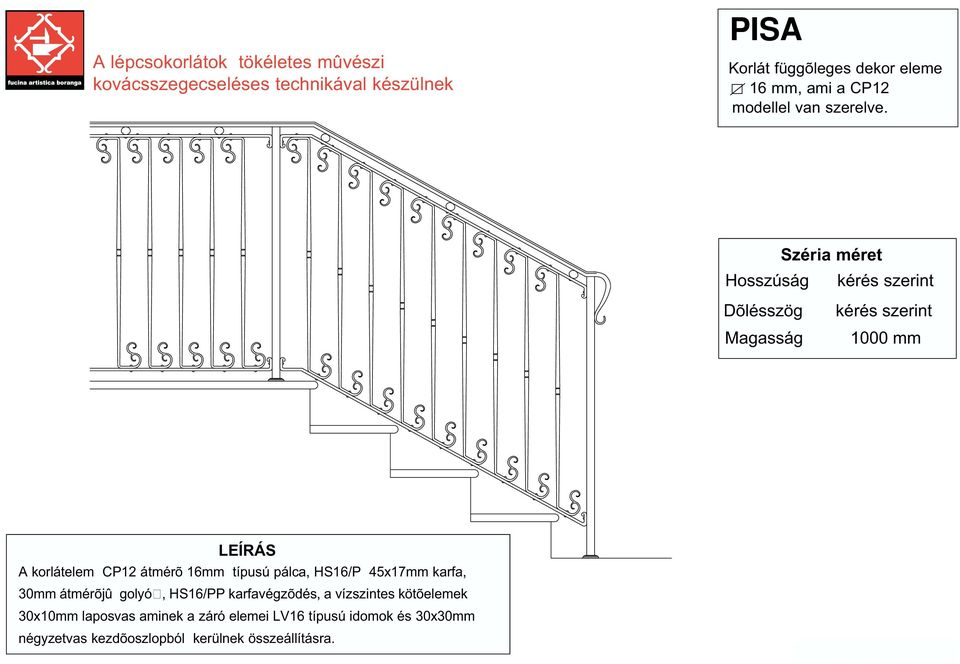 pálca, HS16/P 45x17mm karfa,