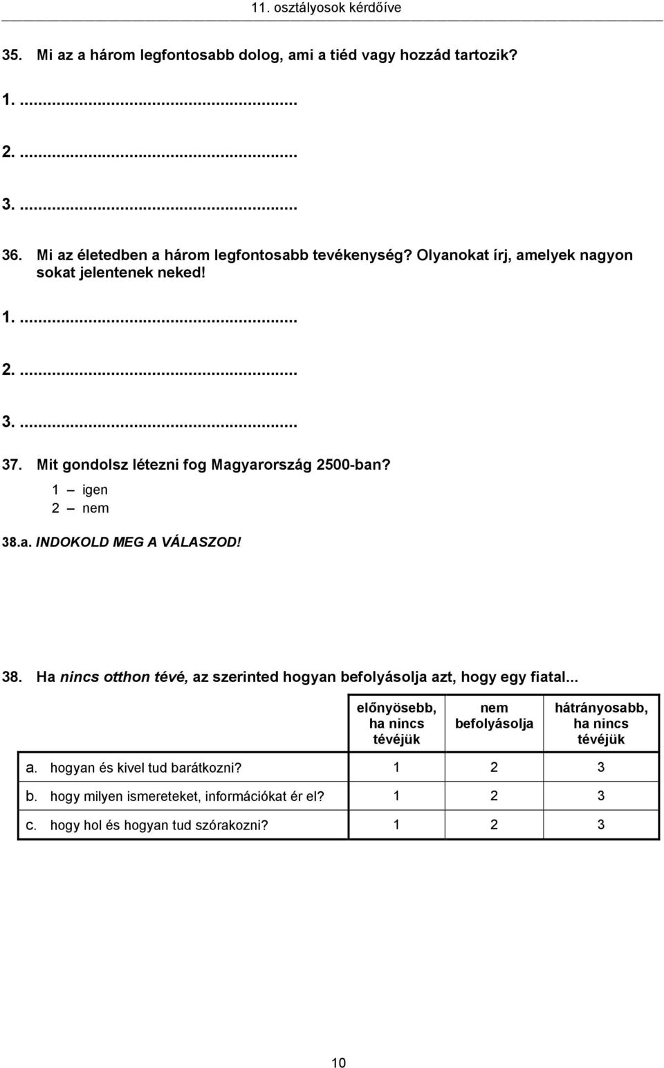 38. Ha nincs otthon tévé, az szerinted hogyan befolyásolja azt, hogy egy fiatal.