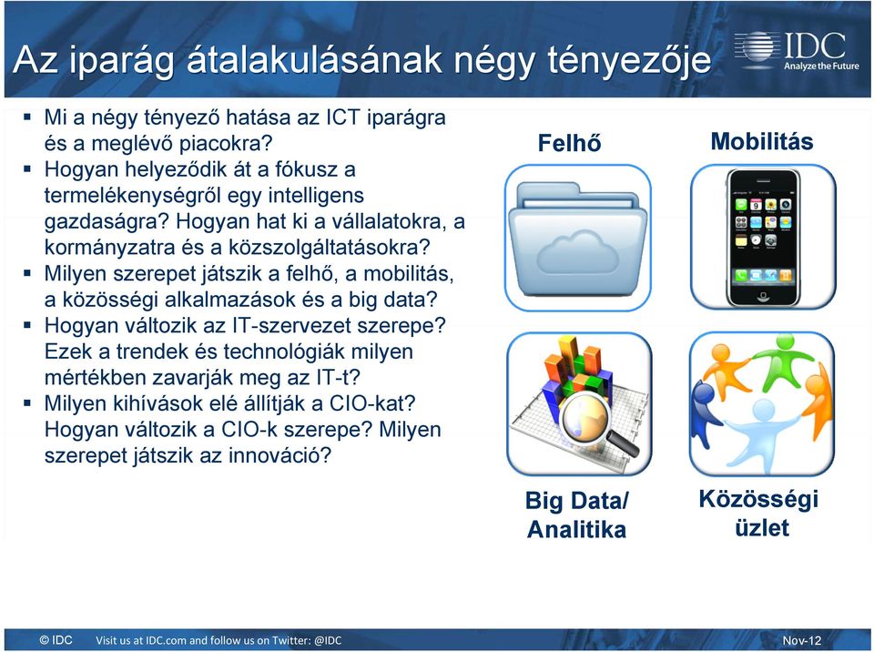 Milyen szerepet játszik a felhő, a mobilitás, a közösségi alkalmazások és a big data? Hogyan változik az IT-szervezet szerepe?