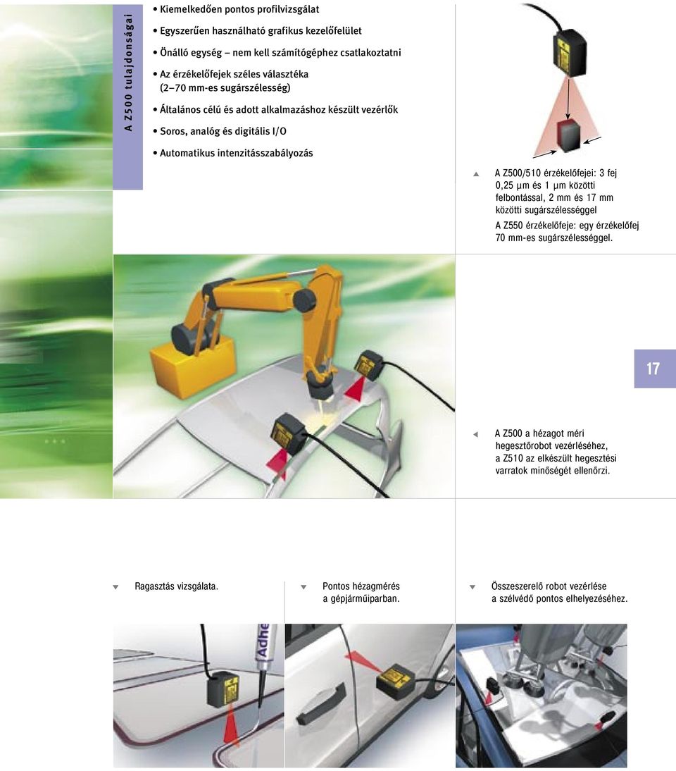 fejei: 3 fej 0,25 µm és 1 µm közötti felbontással, 2 mm és 17 mm közötti sugárszélességgel A Z550 érzékel feje: egy érzékel fej 70 mm-es sugárszélességgel.
