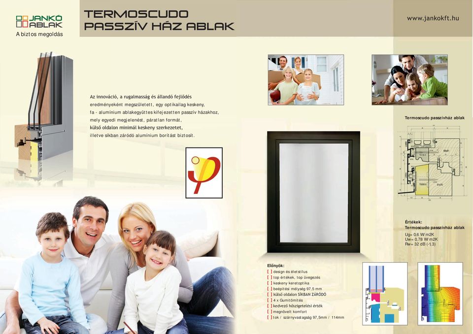 Termoscudo passzívház ablak ablak Értékek: Termoscudo passzívház ablak ablak Ug= Ug= 0,6 0,6 W/m2K W/m2K Uw= Uw= 0,78 0,78 W/m2K W/m2K Rw= Rw= 32 db 32