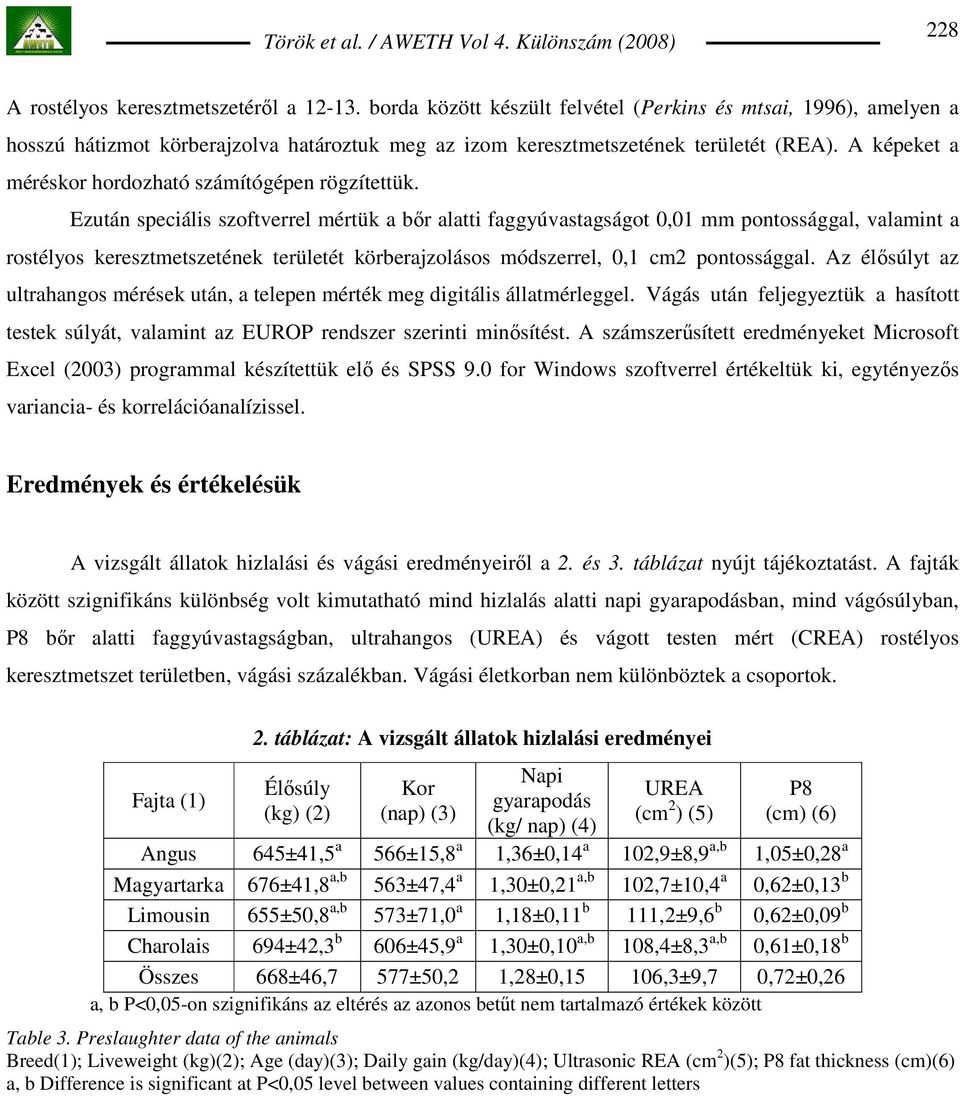 Ezután speciális szoftverrel mértük a bır alatti faggyúvastagságot 0,01 mm pontossággal, valamint a rostélyos keresztmetszetének területét körberajzolásos módszerrel, 0,1 cm2 pontossággal.