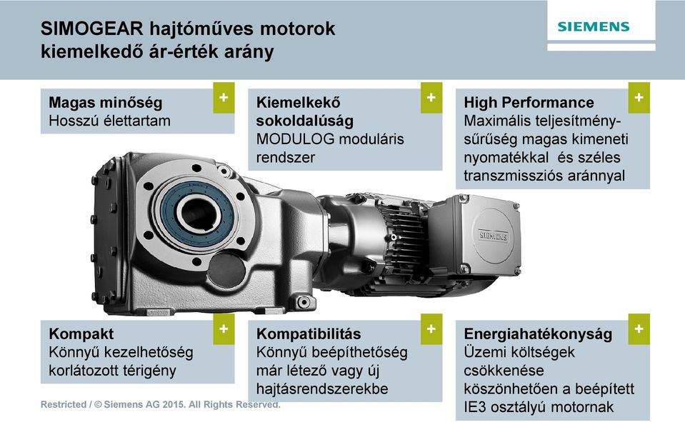 transzmissziós aránnyal + Kompakt Könny kezelhet ség korlátozott térigény + Kompatibilitás Könny beépíthet ség már