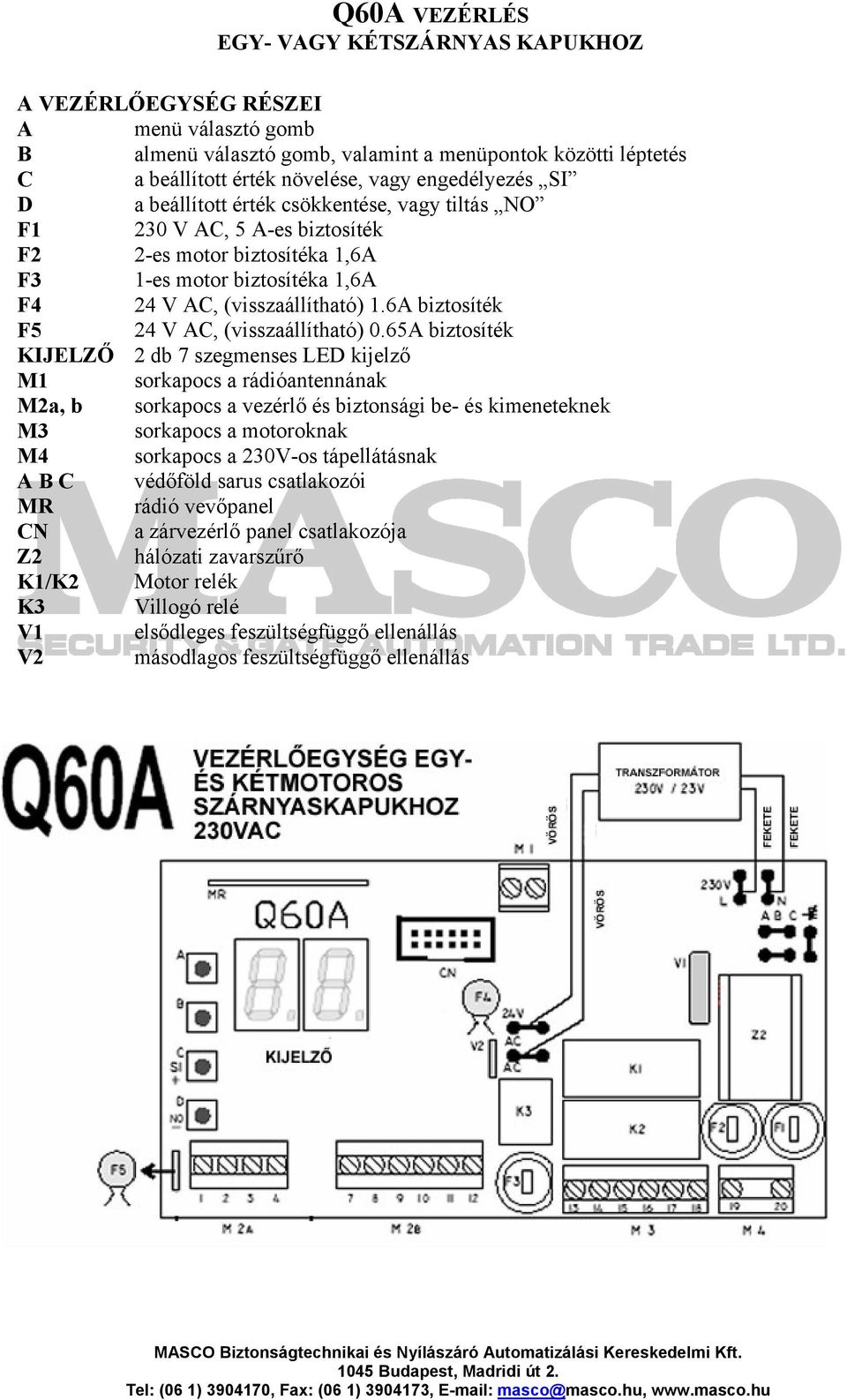 6A biztosíték F5 24 V AC, (visszaállítható) 0.