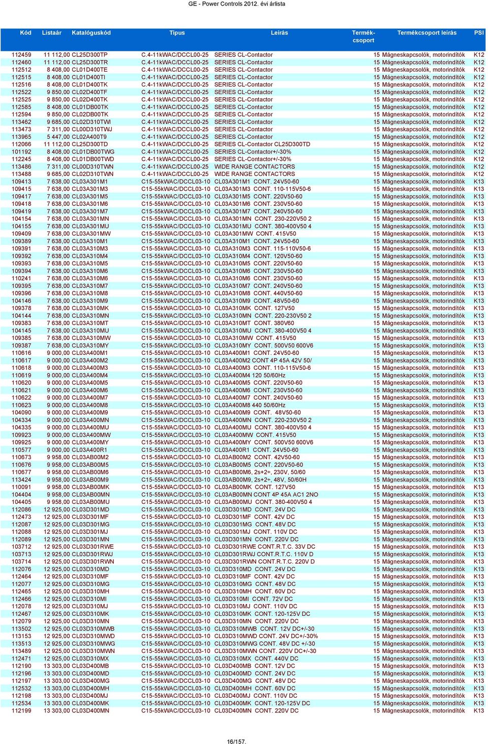 4-11kWAC/DCCL00-25 SERIES CL-Contactor 15 Mágneskapcsolók, motorindítók K12 112515 8 408,00 CL01D400TI C.
